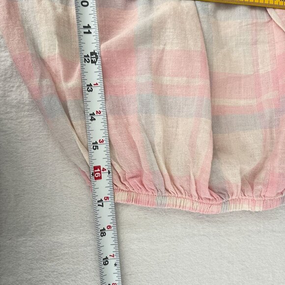 FORE‎ Pink White Plaid Off-Shoulder Tunic Blouse Cropped Womens S - Picture 8 of 10